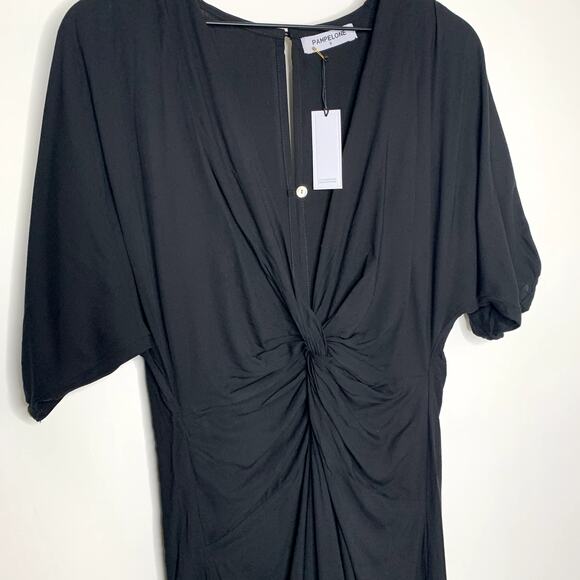 Pampelone Giselle Midi Dress Black Plunge Neck Front Twist Womens Small New - Picture 8 of 16